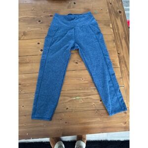 Kirkland Signature Womens Blue Heathered High Waisted Crop Leggings Pockets M